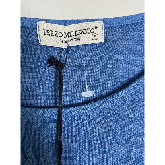 Terzo Millennio Blouse Women’s‎ Small Blue LINEN ITALY Floral Embroidery Shirt - Picture 3 of 8